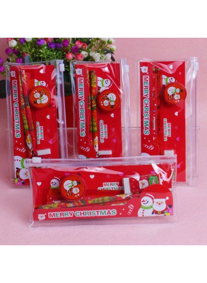 Santa Christmas pencil case and school supplies set (2 pencils + ruler + eraser + sharpener) - Image 1