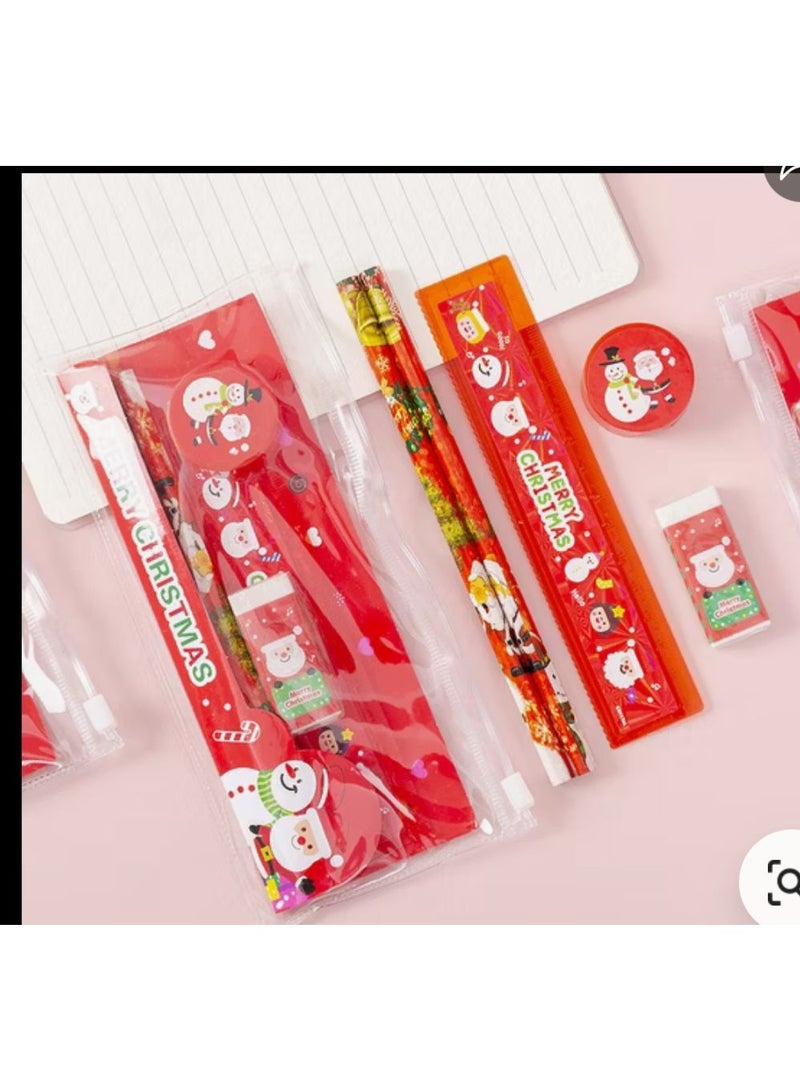 Santa Christmas pencil case and school supplies set (2 pencils + ruler + eraser + sharpener) - Image 2