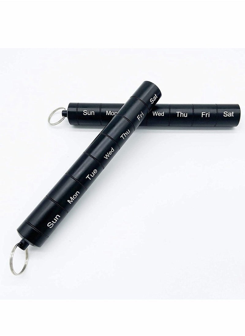Pill Box Waterproof Aluminum Metal Pill Box Case Organizer - Outdoor Pill Bottle Key Ring Small Aid Pill Holder Pill Container for Daily Camping Travel Daily Travel, 7 Day Pill Box Case - Image 1