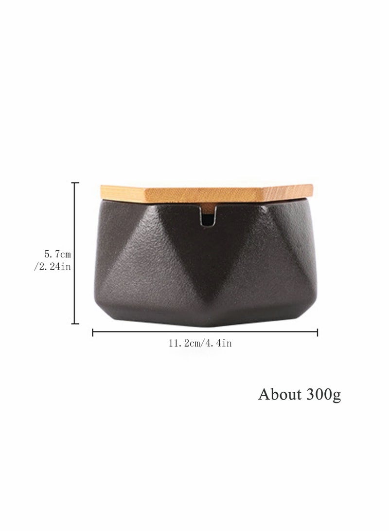 Ceramic Ashtray, Ash Tray with Lid, Great Outdoor Patio and Home Ashtrays, Windproof Design and Hexagon Shaped - Image 2