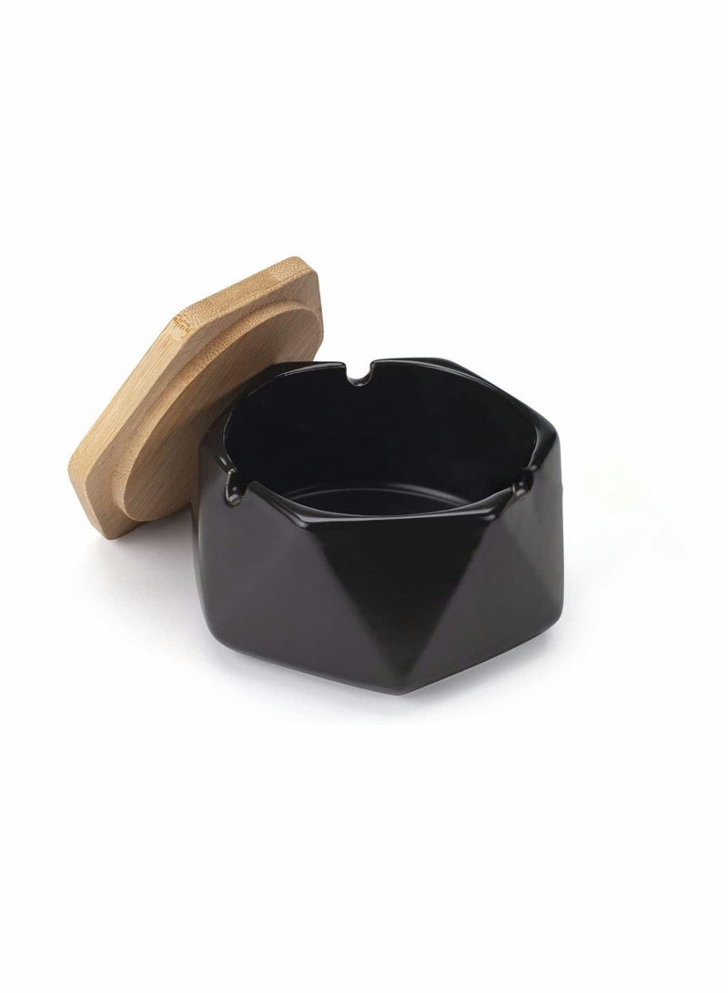 Ceramic Ashtray, Ash Tray with Lid, Great Outdoor Patio and Home Ashtrays, Windproof Design and Hexagon Shaped - Image 1