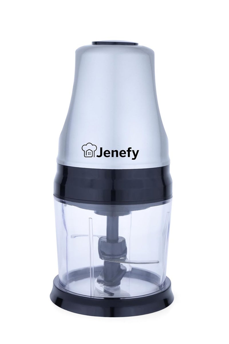 Jenefy Electric Vegetable Chopper for Kitchen 500 ml Bowl Copper Motor 275 Watts For Chop Mince Puree Whisk 4 Bi Level Stainless steel Blade for Chopping Vegetable and Fruits Grey - Image 1