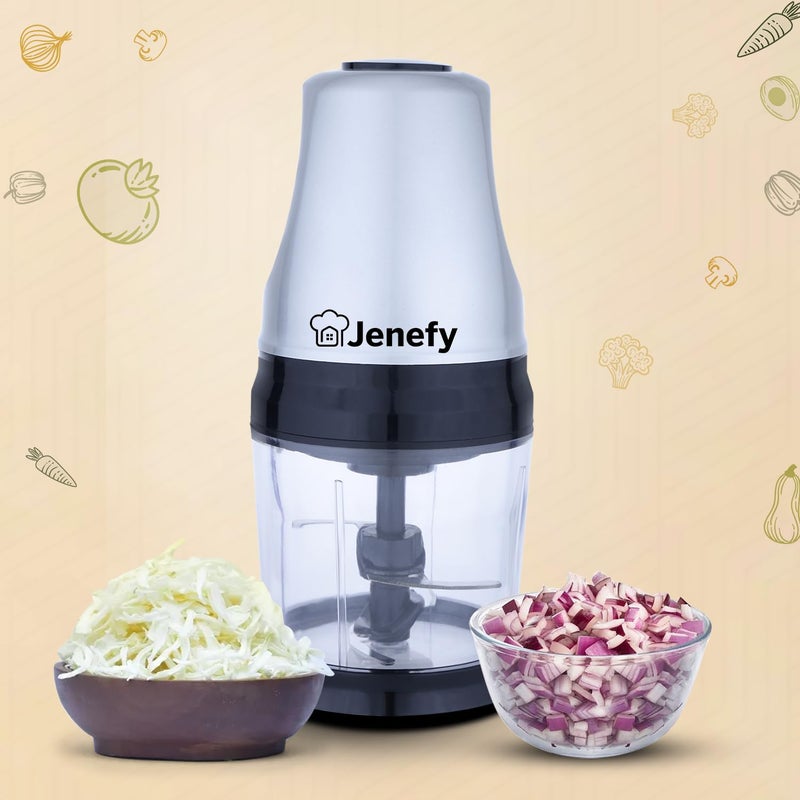 Jenefy Electric Vegetable Chopper for Kitchen 500 ml Bowl Copper Motor 275 Watts For Chop Mince Puree Whisk 4 Bi Level Stainless steel Blade for Chopping Vegetable and Fruits Grey - Image 4