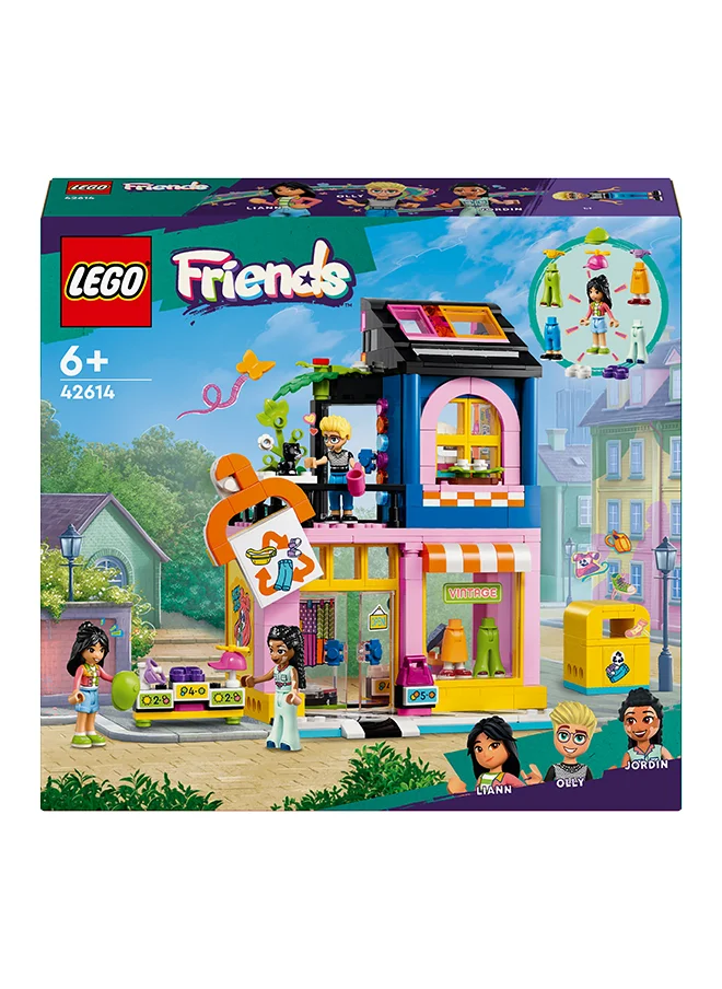 ليغو 42614 Friends Vintage Fashion Store Social-Emotional Toy, Buildable Model, Role-Play Gift Idea for Kids, Girls and Boys Aged 6 Years Old and Over with Mini-Doll Characters and Cat Figure