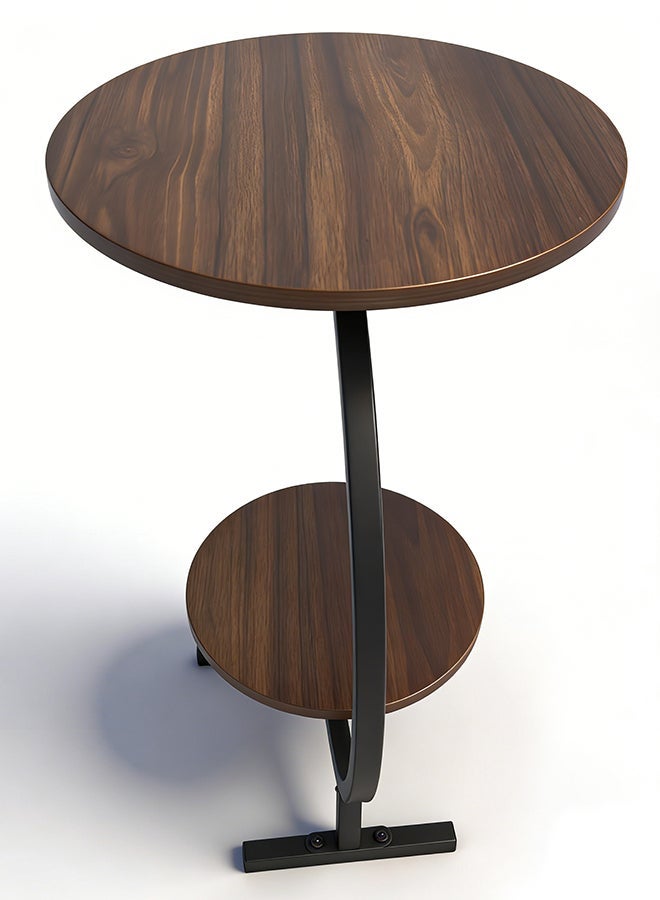 Migue home طاولة قهوة دائرية بطبقتين لغرفة المعيشة، طاولة جانبية، سهلة التجميع، 60 سم ارتفاع × 40 سم عرض، لون الجوز - Image 2