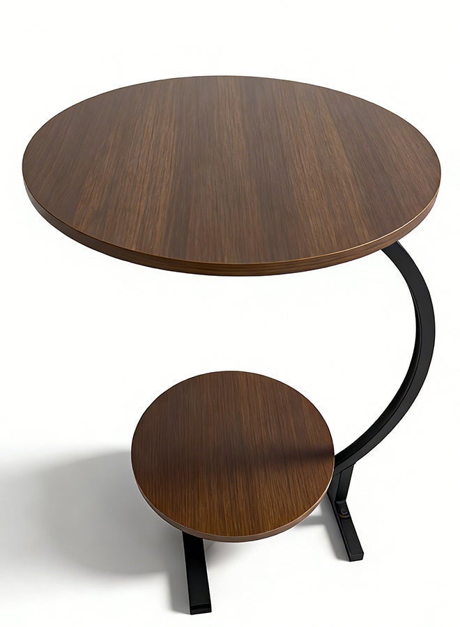 Migue home طاولة قهوة دائرية بطبقتين لغرفة المعيشة، طاولة جانبية، سهلة التجميع، 60 سم ارتفاع × 40 سم عرض، لون الجوز - Image 4