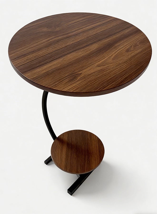 Migue home طاولة قهوة دائرية بطبقتين لغرفة المعيشة، طاولة جانبية، سهلة التجميع، 60 سم ارتفاع × 40 سم عرض، لون الجوز - Image 5