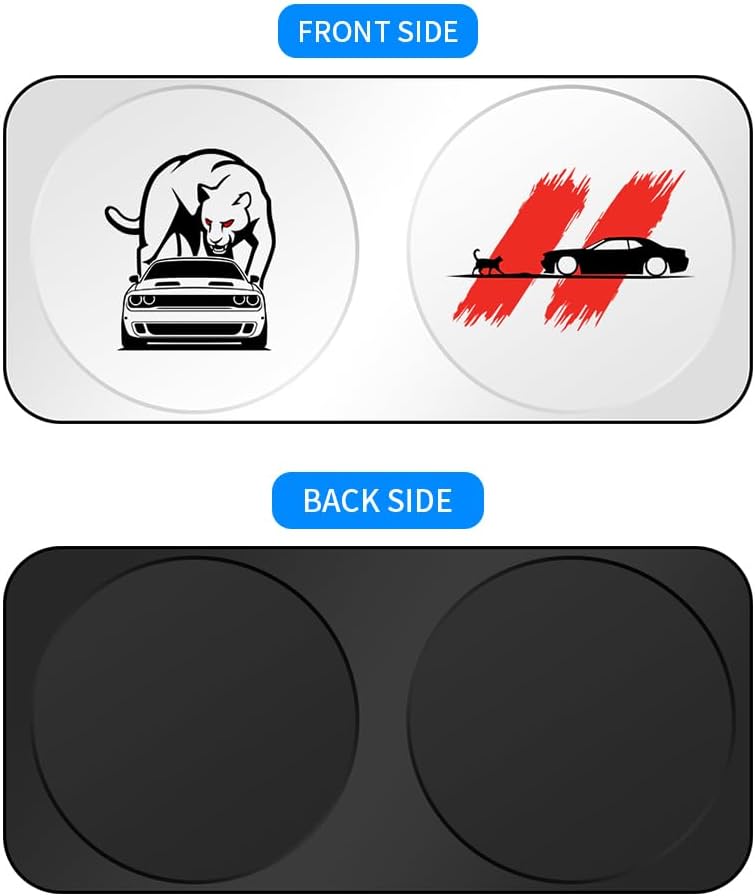 uuakarin Car Windshield Sun Shade with Unique Logo Compatible for Dodge Challenger Blocks UV Rays Sun Visor Protector Front Window Sunshade Visor Accessories (Animal, Challenger) - Image 3
