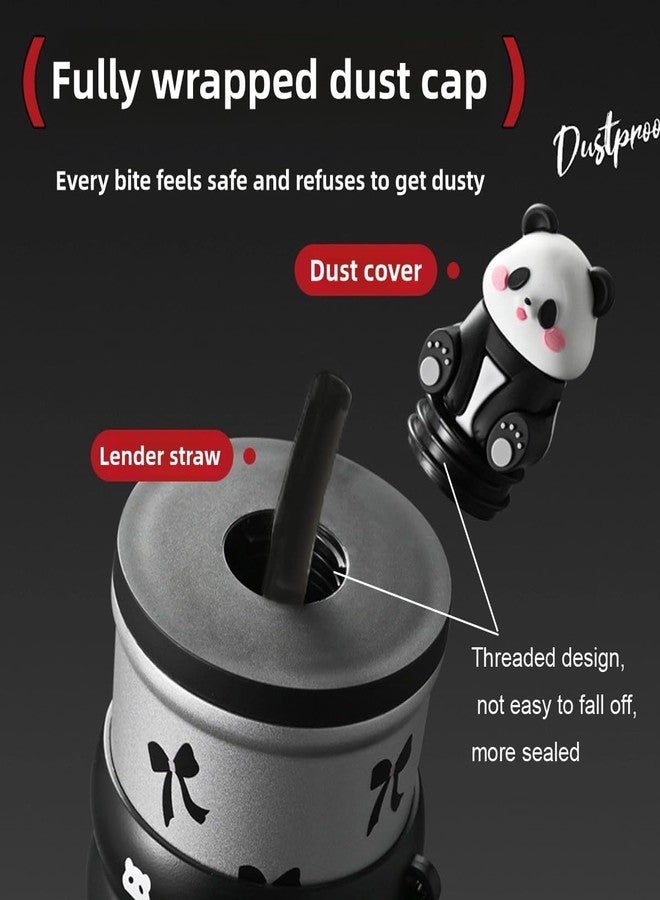 KolorFish Panda Style 700ml Water Bottle for Kids | Leakproof Travel Sipper | BPA-Free | Reusable Cute Design Tumbler | 304 Stainless Steel Inner (Black) - Image 3
