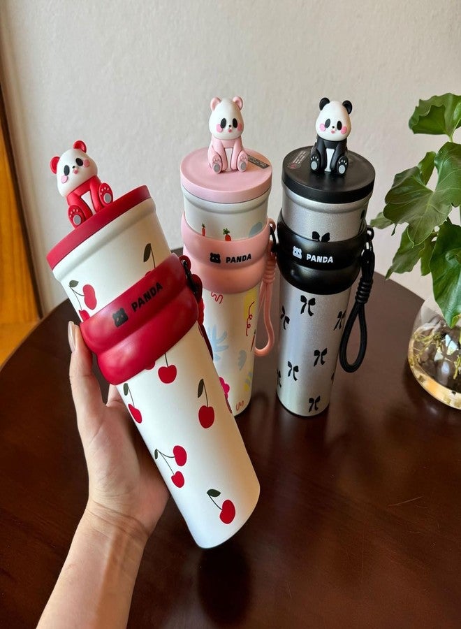 KolorFish Panda Style 700ml Water Bottle for Kids | Leakproof Travel Sipper | BPA-Free | Reusable Cute Design Tumbler | 304 Stainless Steel Inner (Black) - Image 2