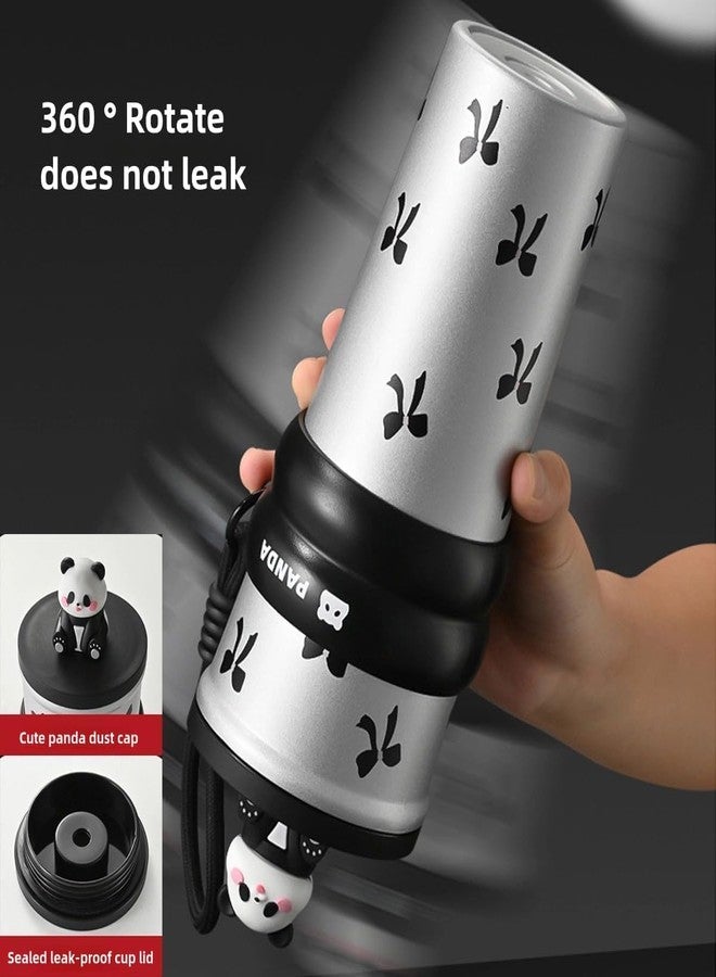 KolorFish Panda Style 700ml Water Bottle for Kids | Leakproof Travel Sipper | BPA-Free | Reusable Cute Design Tumbler | 304 Stainless Steel Inner (Black) - Image 4