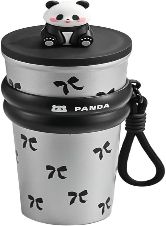 KolorFish Panda Style 700ml Water Bottle for Kids | Leakproof Travel Sipper | BPA-Free | Reusable Cute Design Tumbler | 304 Stainless Steel Inner (Black) - Image 1