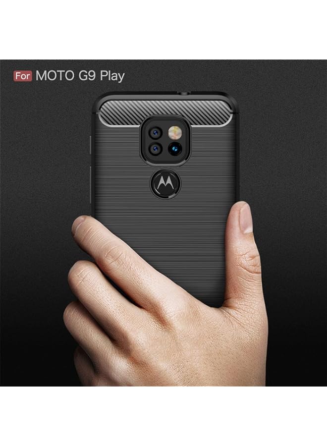 Case for Motorola Moto G9 Play with 2 Screen Protector, Stylish Slim&Thin Carbon Fiber Pattern Phone Case for Motorola Moto G9 Play (Moto G9 Play, Blue)