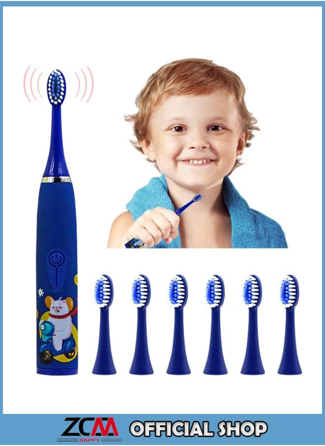 ZCM-HAPPY Ultrasonic Electric Children's Toothbrush Super Soft Waterproof Teeth Cleaning Artifact USB Charging with 6 Heads Electric Toothbrush for Kids Kids Dental Hygiene Product  - Image 1