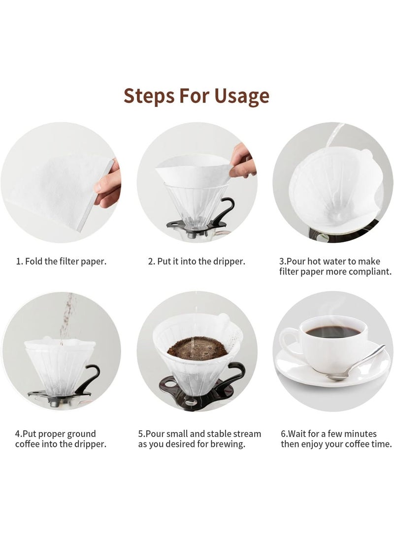 100 قطعة فلاتر قهوة V60 - ورق طبيعي غير مبيض لتقطير 1-2 أكواب بتصميم مخروطي مطور - Image 2