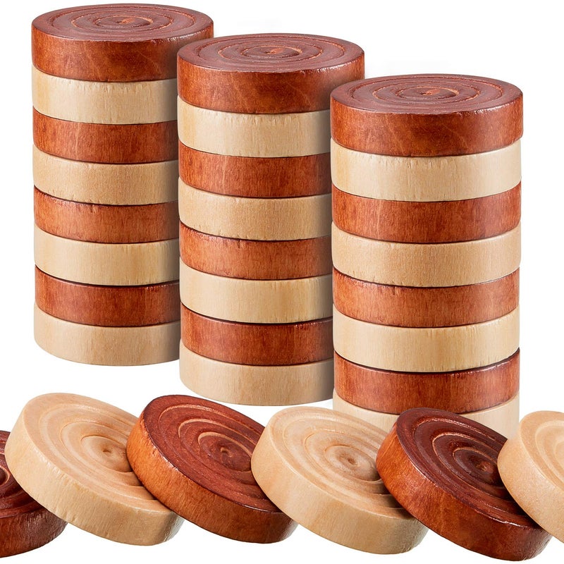 Skylety 72 Pieces Wood Checkers 106 Inch Wooden Checkers Pieces Set with Stackable Ridge in Drawstring Storage Pouch for Board Game Dark Brown and Natural - Image 2