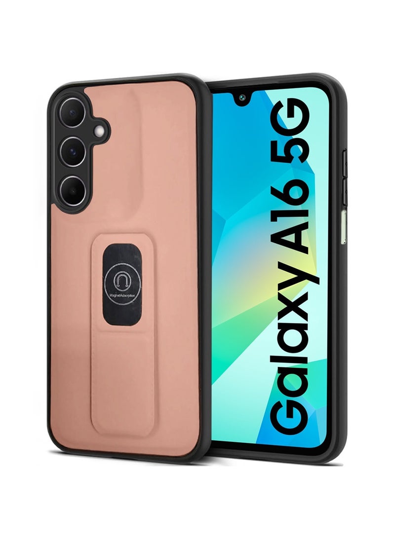 Techie Stylish TPU Silicone Back Cover Case with Magnetic Secure Hand Grip Kickstand for Samsung Galaxy A16 – Pink - Image 1