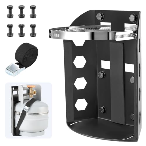 SKYJDM Propane Tank Holder for 5lb & 10lb Tanks, 3mm Thickened Mount Bracket with 2 Straps and Protective Padding for Truck, Car, RV, Trailers, Camping, Fit 9 in Diameter Bottle - Image 1