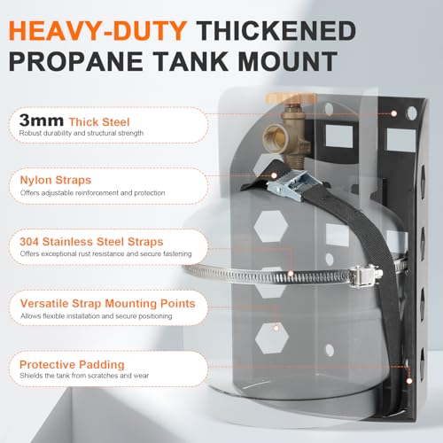 SKYJDM Propane Tank Holder for 5lb & 10lb Tanks, 3mm Thickened Mount Bracket with 2 Straps and Protective Padding for Truck, Car, RV, Trailers, Camping, Fit 9 in Diameter Bottle - Image 2