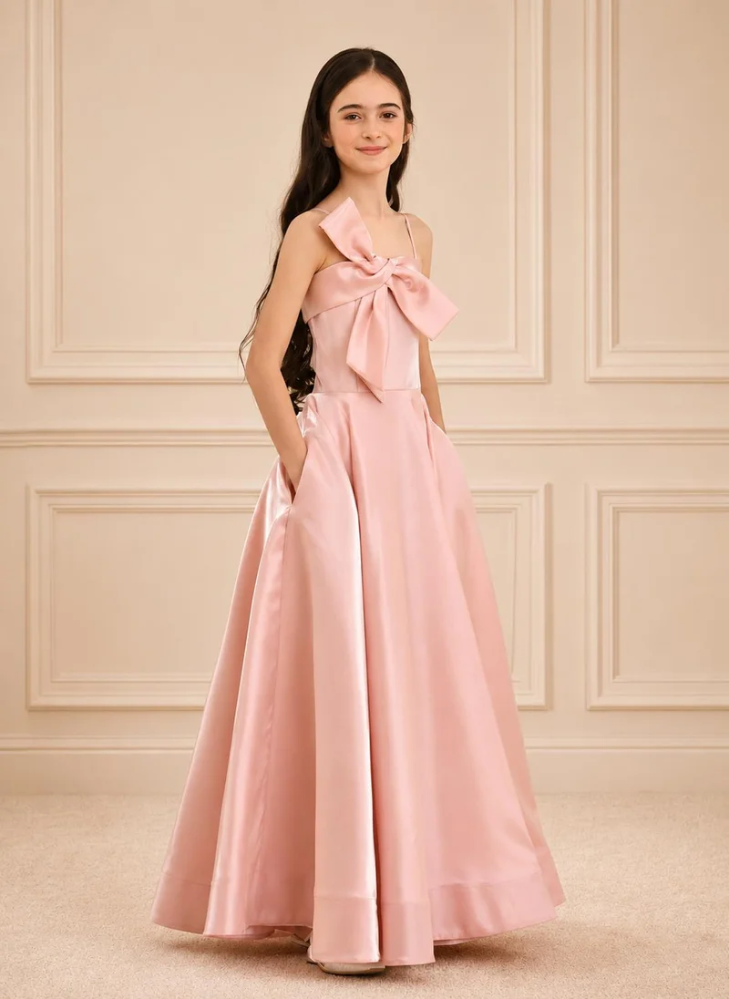 فيا بامبينو Blush Bow Satin Gown with Pockets 5644