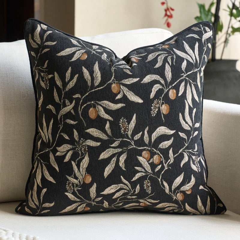 Alerfa Black Floral Throw Pillow Cover 18 x 18 Inch Sqaure Luxury Decorative Pillow Cover for Couch Living Room Bedroom - Image 1