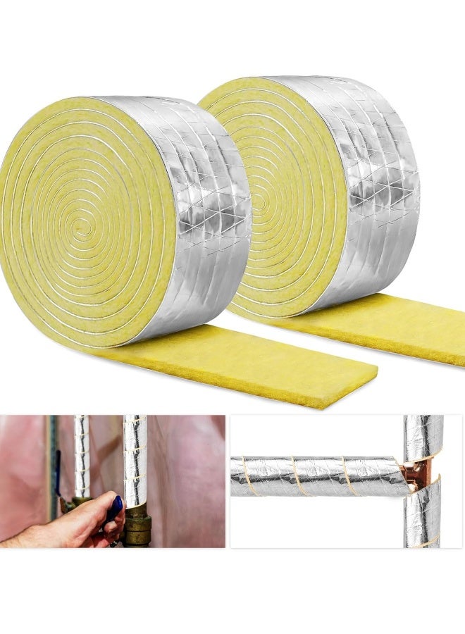 Fiberglass Pipe Insulation Wrap with Foil Back, 32.8 Ft Ceramic Foam Strip for Indoor/Outdoor Pipe Insulation, Ideal for Freezing Weather - 2 Pack - Image 1