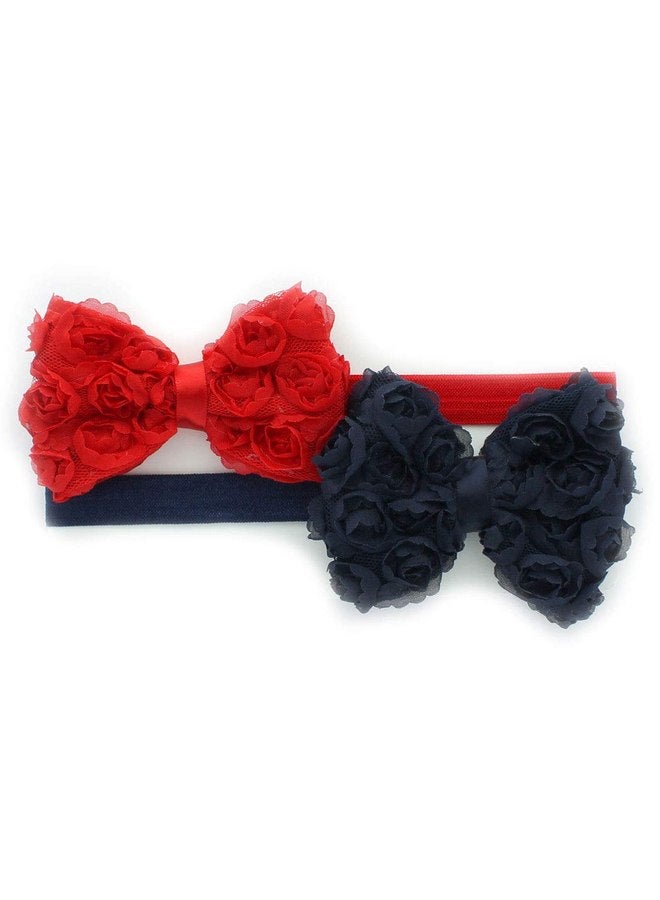 My Lello Girls Fabric Rose Bow Headbands 2 Pack (Red/Navy) - Image 1