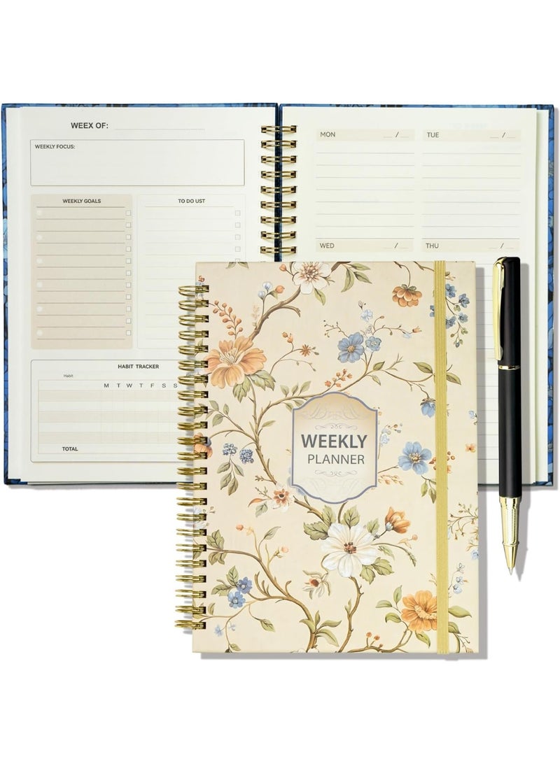SYOSI Weekly & Daily Planner, Spiral Bound Habit Tracker, To-Do List Notebook with Goal Setting Pages, Work Organizer Journal for Productivity, Peony Design, Undated, 142 Sheets (A5, 6.2" x 8.5") - Image 1