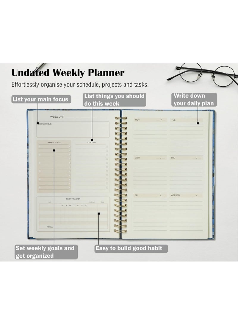SYOSI Weekly & Daily Planner, Spiral Bound Habit Tracker, To-Do List Notebook with Goal Setting Pages, Work Organizer Journal for Productivity, Peony Design, Undated, 142 Sheets (A5, 6.2" x 8.5") - Image 3