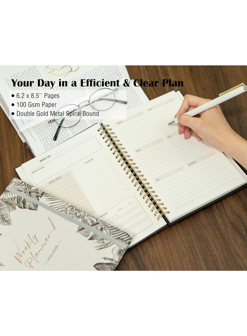 SYOSI Weekly & Daily Planner, Spiral Bound Habit Tracker, To-Do List Notebook with Goal Setting Pages, Work Organizer Journal for Productivity, Peony Design, Undated, 142 Sheets (A5, 6.2" x 8.5") - Image 2