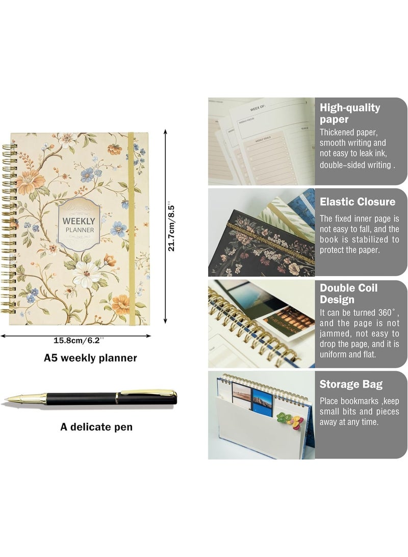 SYOSI Weekly & Daily Planner, Spiral Bound Habit Tracker, To-Do List Notebook with Goal Setting Pages, Work Organizer Journal for Productivity, Peony Design, Undated, 142 Sheets (A5, 6.2" x 8.5") - Image 4