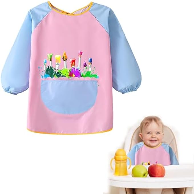 KIDS ART APRONS, KIDS PAINTING APRON WATERPROOF PAINTING APRON LONG SLEEVE FOR KIDS CHILDREN'S ART SMOCK WITH POCKETS FOR PAINTING COOKING EATING (HEIGHT 80-102CM) - Image 1