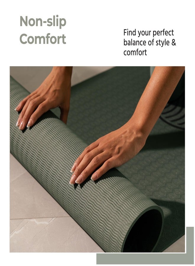 Lifelong Yoga Mat For Men & Women | 8mm Thick TPE Cushioning | Non-Toxic & Sweat-Resistant | Lightweight & Portable With Carry Bag | Home & Studio Workout Mat | Made in India (Olive Green) - Image 4