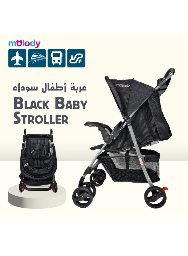 molody Lightweight Foldable Baby Stroller with Adjustable Reclining Seat and Canopy – 2-in-1 Compact Travel System for Newborns and Toddlers (0-3 Years), All-Terrain with Large Storage Basket and Safety Harness- Dark Black - Image 1