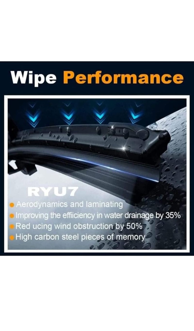 RYU7® Aerodynamic Design Frameless Wiper Blades Compatible with Tata Zest, Size- 24" 14" (Pack of 2) - Image 2