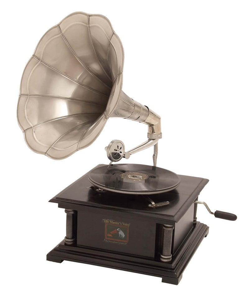 Deco 79 Deco 79 Mango Wood Functional Gramophone with Record 14 x 14 x 26 Black 