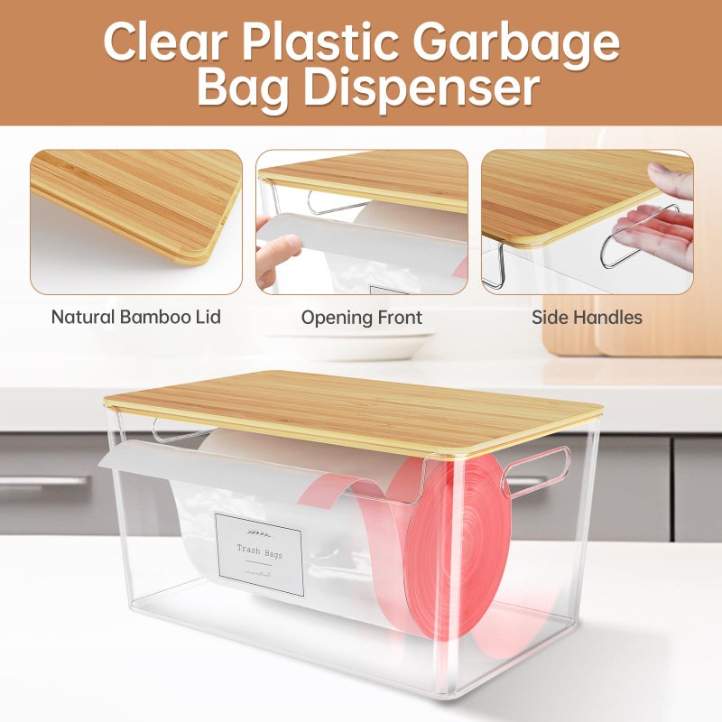 COAZEX 2 Pack Trash Bag Holder Under Sink Stackable, Plastic Garbage Dispenser with Lid, Trash Bag Storage Dispenser Roll Holder for Kitchen, Pantry, Laundry Room Organization - Image 3