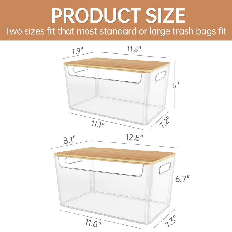 COAZEX 2 Pack Trash Bag Holder Under Sink Stackable, Plastic Garbage Dispenser with Lid, Trash Bag Storage Dispenser Roll Holder for Kitchen, Pantry, Laundry Room Organization - Image 2
