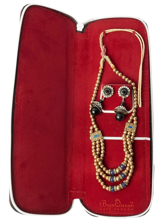 Box Queen Red Velvet Jewel Jewellery Zip Purse Pouch For Long Necklace Chain and Earring - Image 1