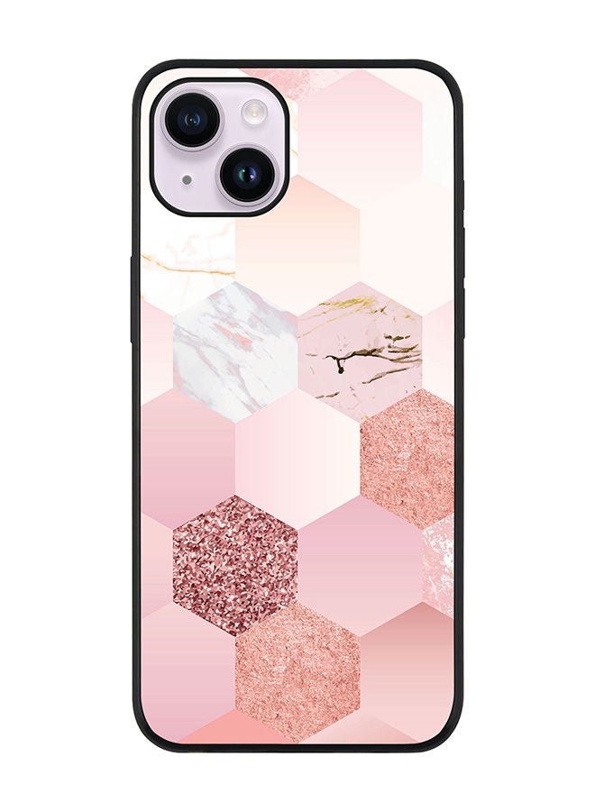 Stylizedd Rugged Black edge case for Apple iPhone 14 Plus Slim fit Soft Case Flexible Rubber Edges Anti Drop TPU Gel Thin Cover - Marble Pink Honeycomb - Image 1