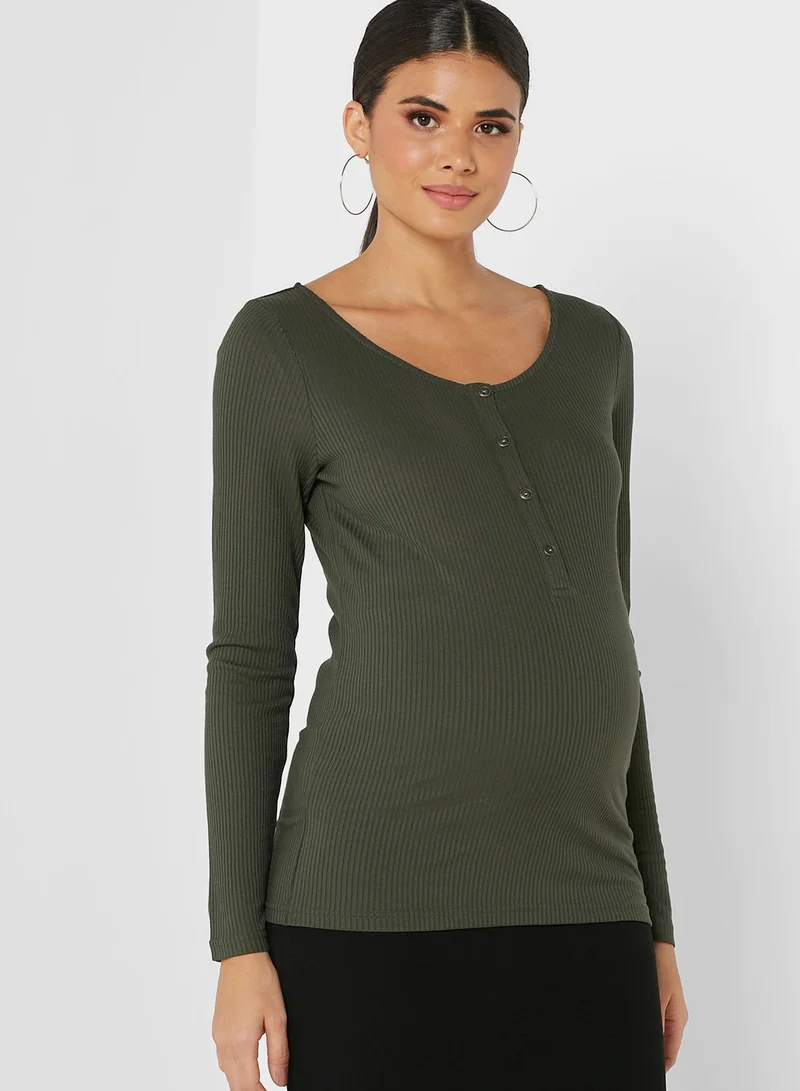 Mamalicious Ribbed Button Detail Top