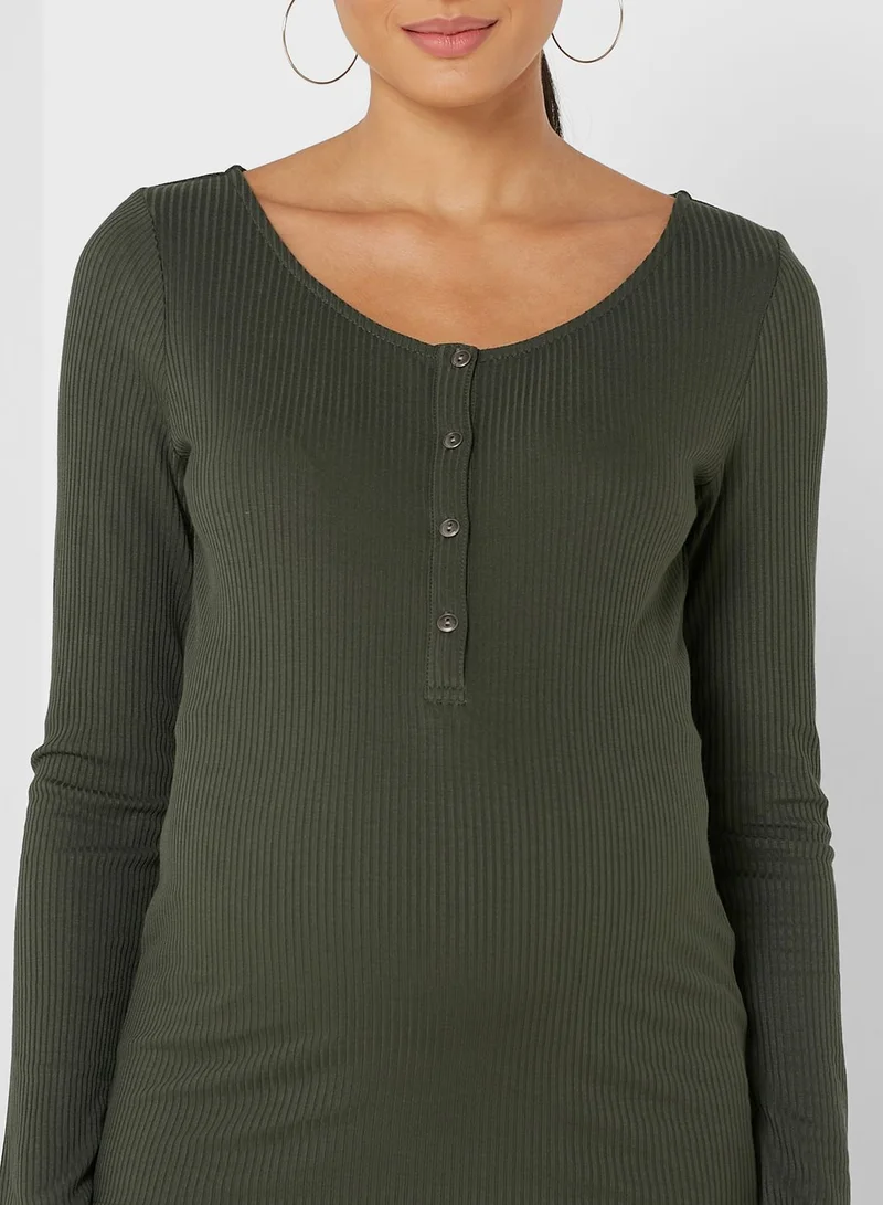 Mamalicious Ribbed Button Detail Top