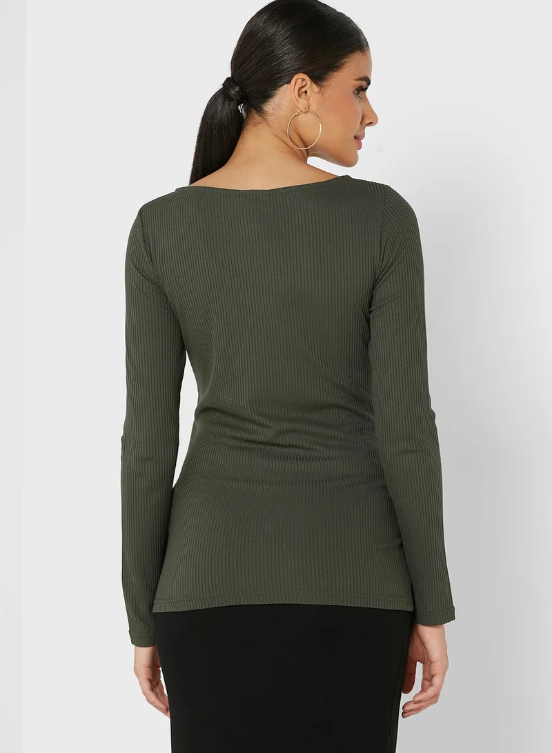 Mamalicious Ribbed Button Detail Top