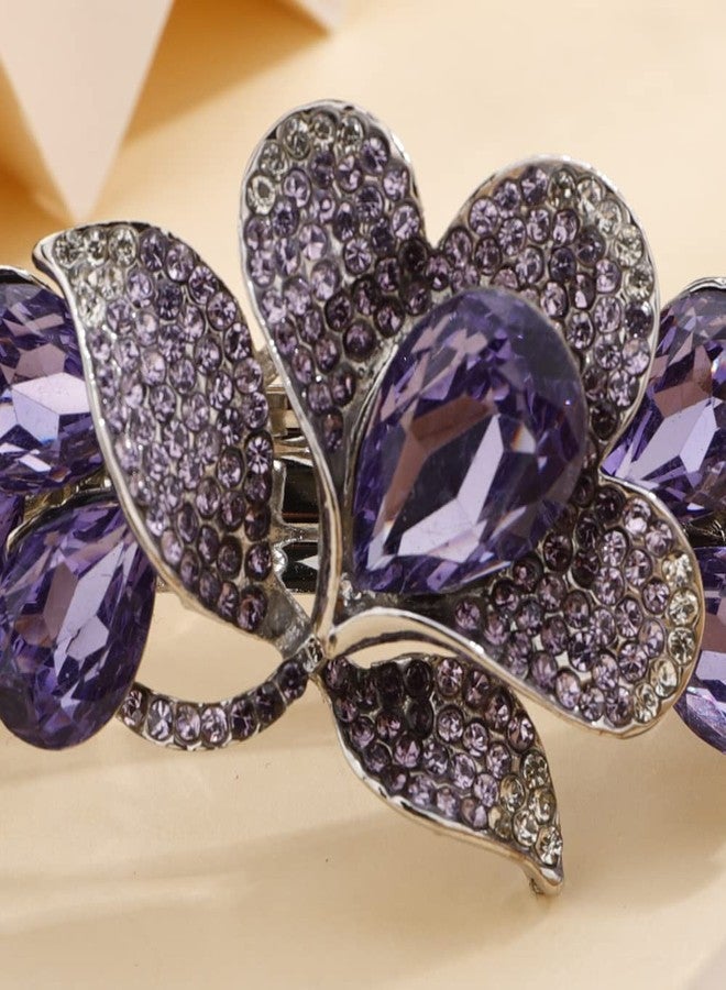 Aimimier Bridal Crystal Flower Hair Clip Sparkling Rhinestone Barrettes for Bun Fashion Hair Styling Accessories for Women (Purple) - Image 4