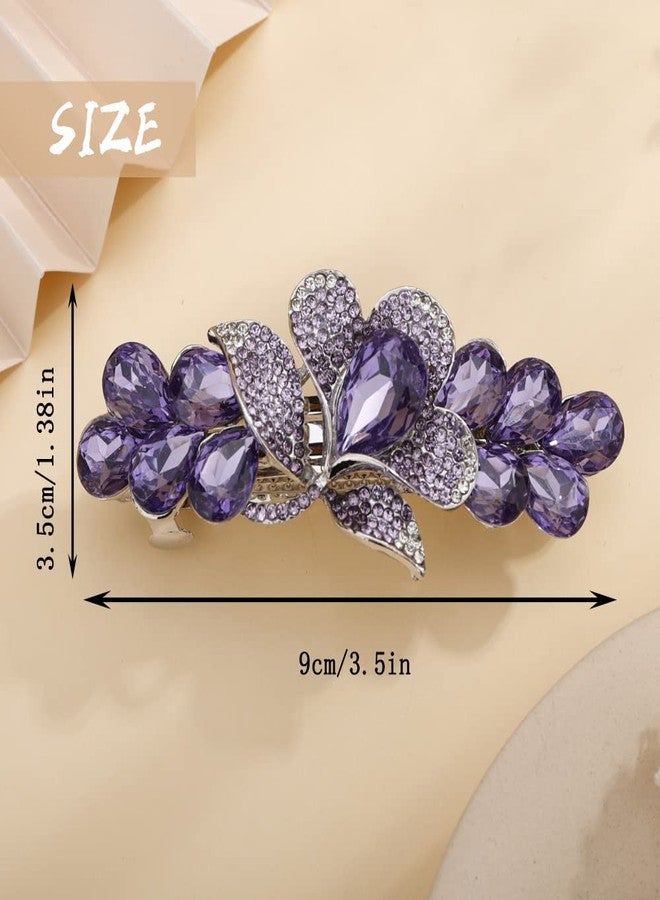 Aimimier Bridal Crystal Flower Hair Clip Sparkling Rhinestone Barrettes for Bun Fashion Hair Styling Accessories for Women (Purple) - Image 3