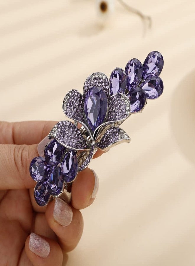 Aimimier Bridal Crystal Flower Hair Clip Sparkling Rhinestone Barrettes for Bun Fashion Hair Styling Accessories for Women (Purple) - Image 5