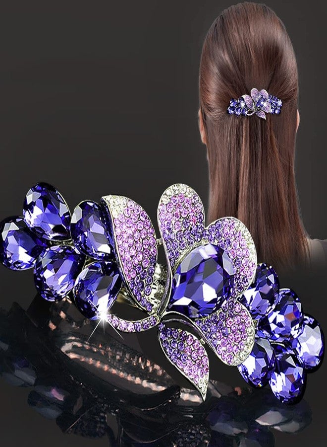 Aimimier Bridal Crystal Flower Hair Clip Sparkling Rhinestone Barrettes for Bun Fashion Hair Styling Accessories for Women (Purple) - Image 2
