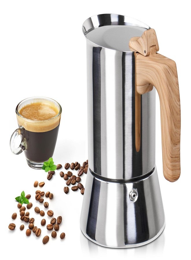 Mogrecha Uncoated 4 Cup Moka Pot 304 Thickened Stainless Steel Coffee Maker Stovetop Espresso Coffeemaker Italian Classic Style Brewing Greca Cafe Mocha Machine for Cafeteras Camping Travel Home 200ml 6.6oz - Image 1