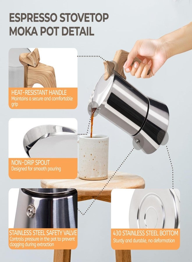 Mogrecha Uncoated 4 Cup Moka Pot 304 Thickened Stainless Steel Coffee Maker Stovetop Espresso Coffeemaker Italian Classic Style Brewing Greca Cafe Mocha Machine for Cafeteras Camping Travel Home 200ml 6.6oz - Image 5