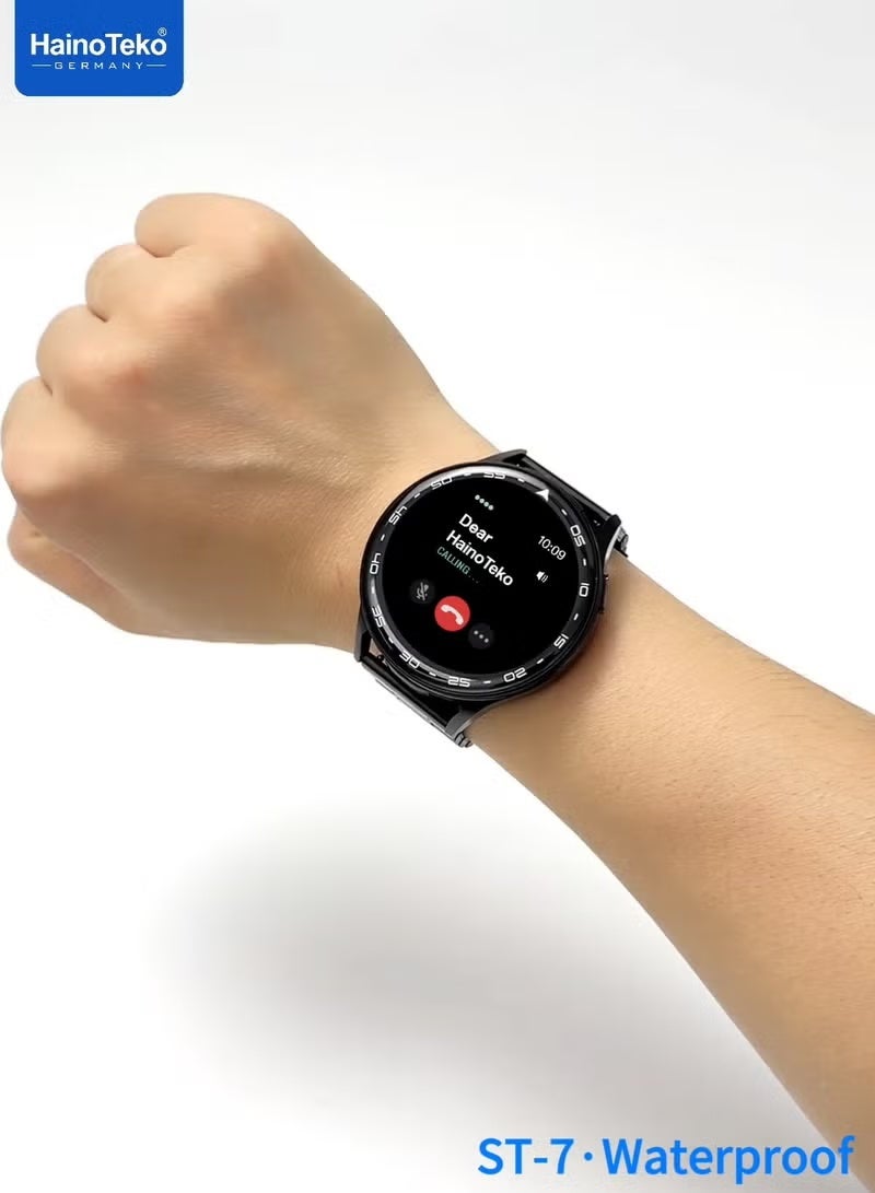 هينو تيكو ساعة ذكية HainoTeko ST-7 مقاومة للماء مع سماعات أذن مدمجة وشاشة AMOLED كبيرة و3 أزواج من الأشرطة وكابل شحن فضي - Image 3